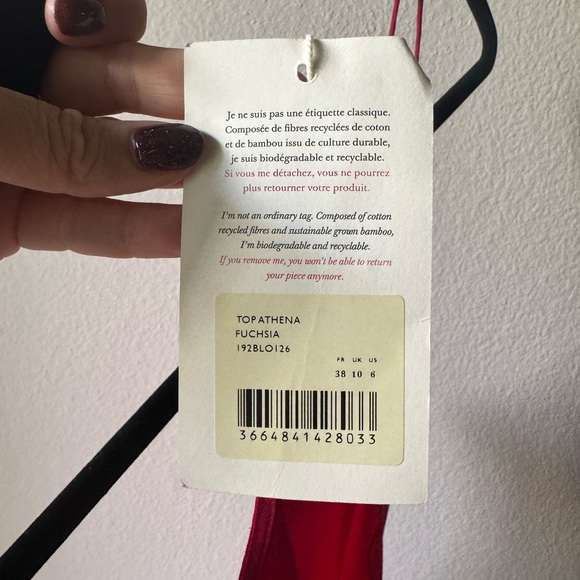 Sezane Athena top in Fuchsia size 38 NWT - Picture 6 of 9